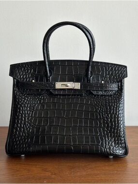 Black Croc-Embossed H birkin 30cm